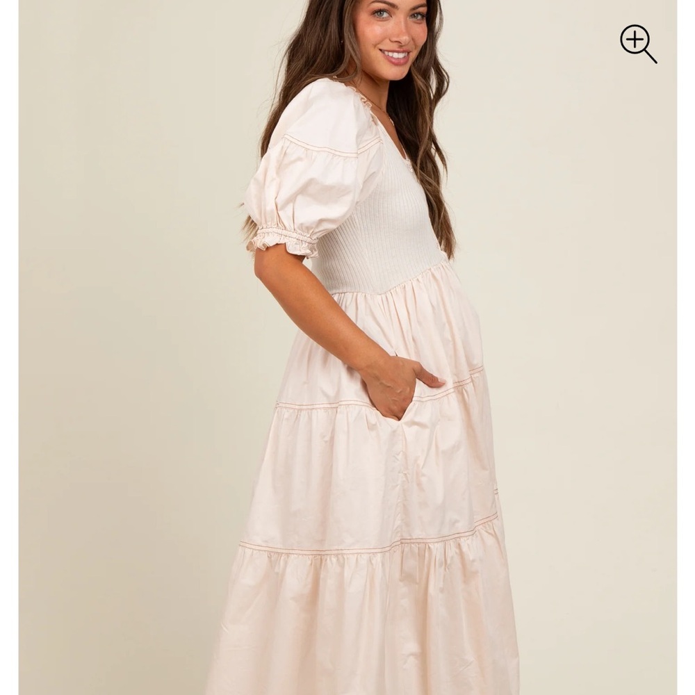 Pinkblush Cream Ruffled Tiered Midi Dress - Picture 4 of 7